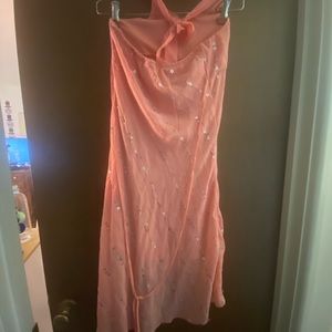 Coral colored halter gown